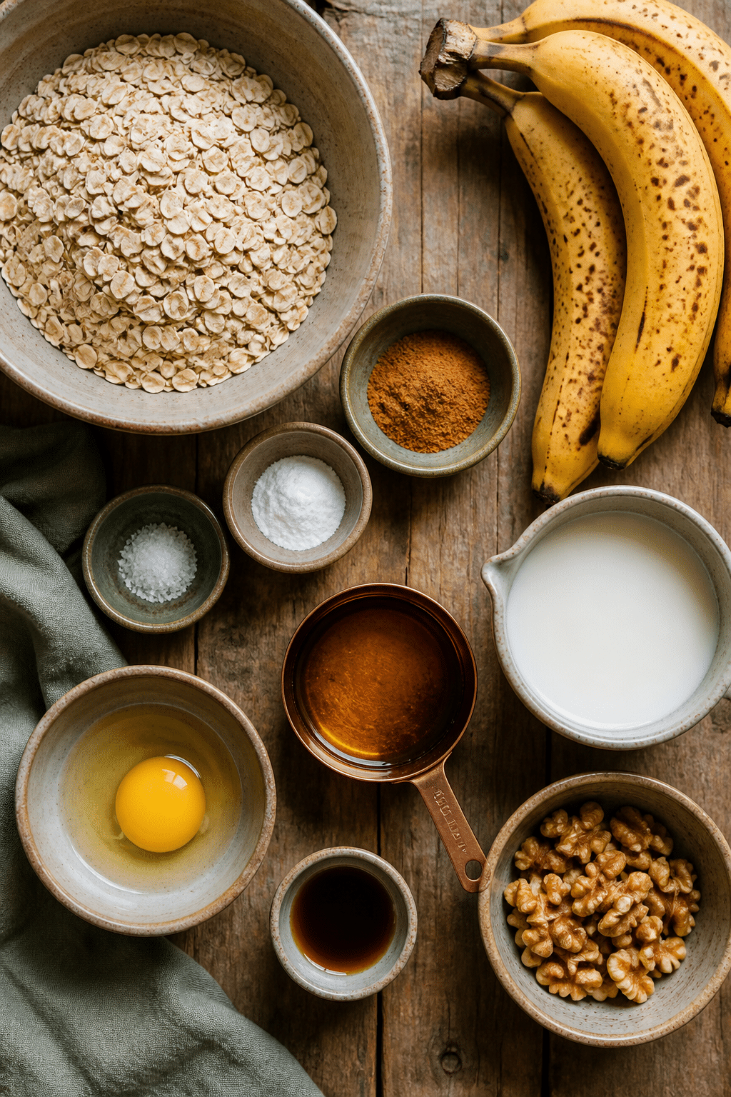 banana bread baked oatmeal bars ingredients arranged for preparation