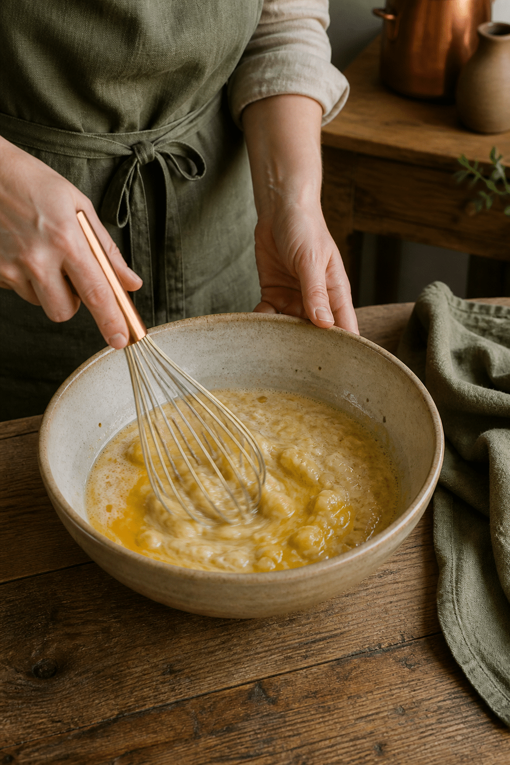 Preparing banana bread baked oatmeal bars in the reserved kitchen scene