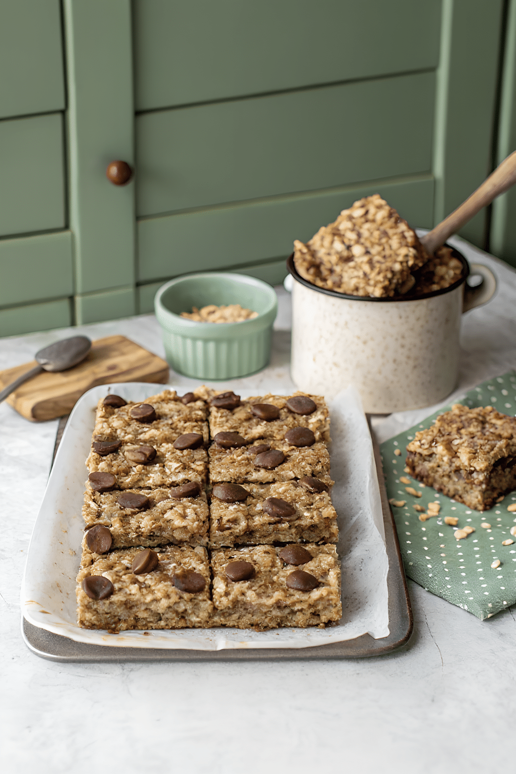 Close view of finished banana bread baked oatmeal bars
