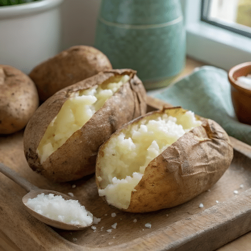 Finished Blackstone griddle baked potatoes in the reserved kitchen scene