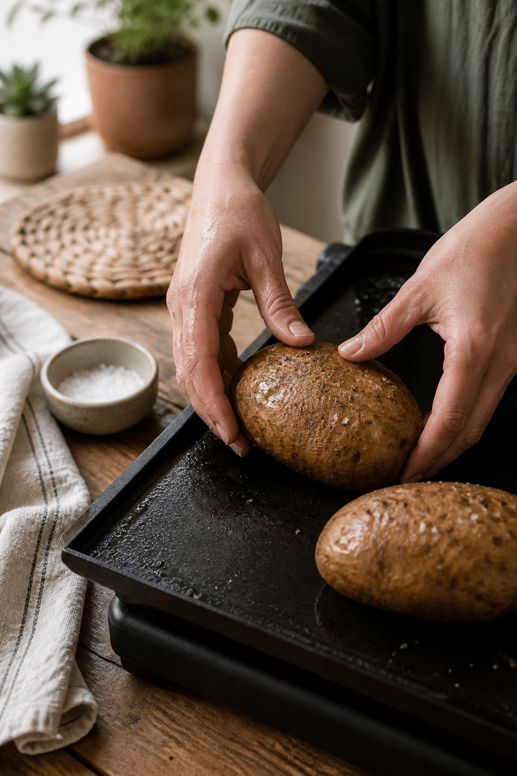 Preparing Blackstone griddle baked potatoes in the reserved kitchen scene