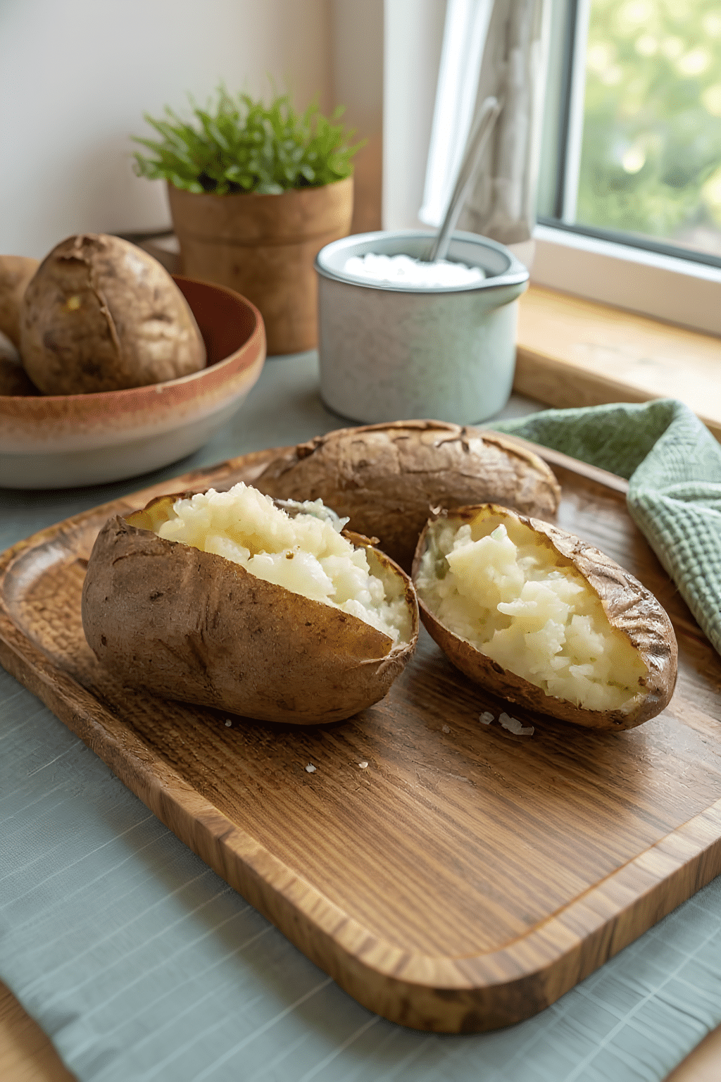 Close view of the finished Blackstone griddle baked potatoes