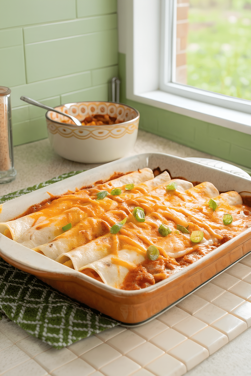 Breakfast Enchiladas with Ham and Peppers finished dish
