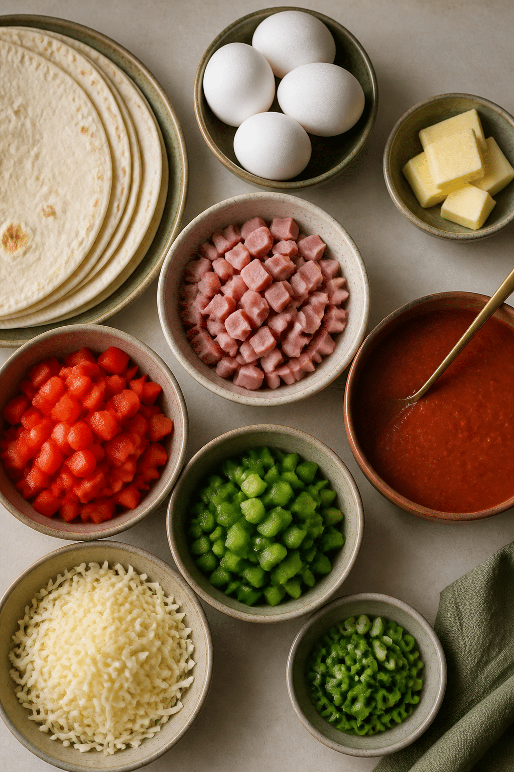 breakfast enchiladas ingredients arranged for preparation