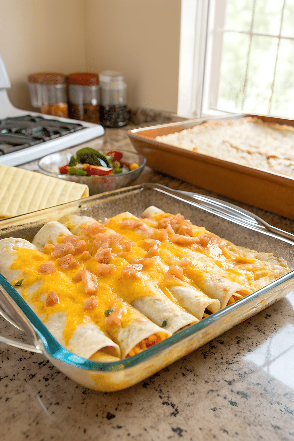 Close view of finished breakfast enchiladas