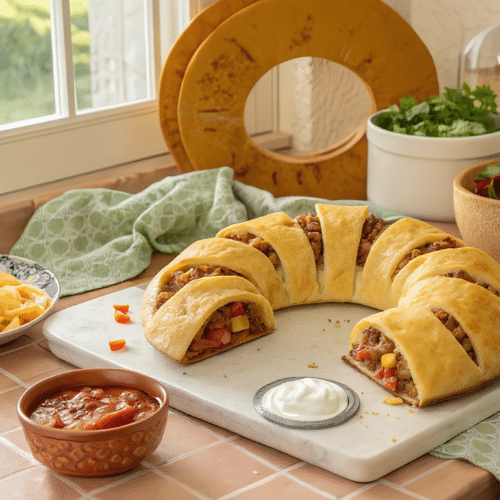 Cheesy Taco Crescent Ring finished dish
