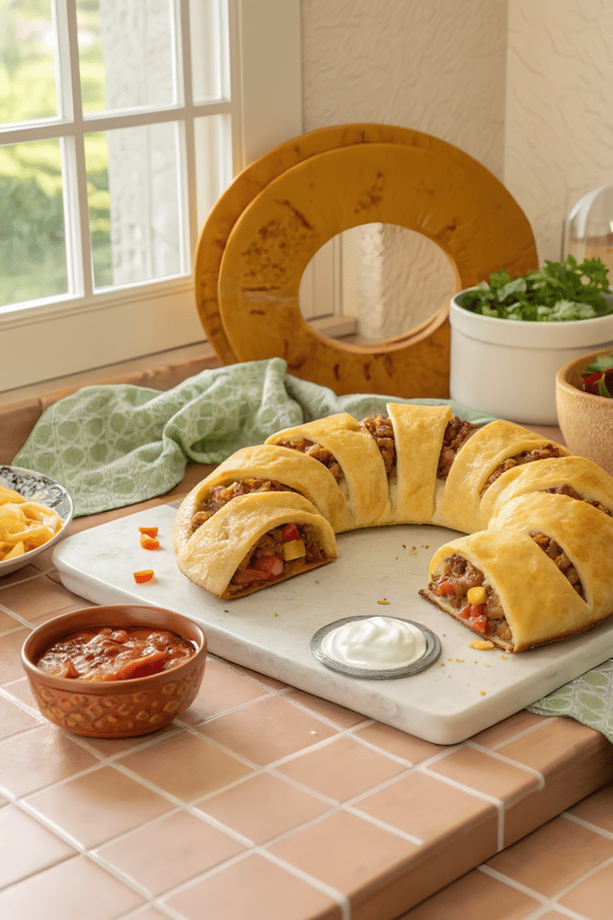 Cheesy Taco Crescent Ring finished dish