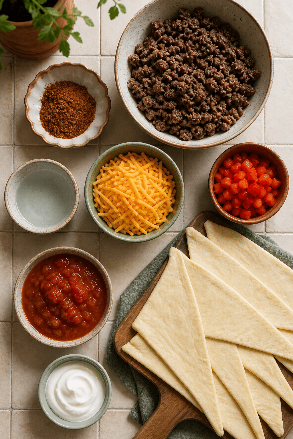 taco crescent ring ingredients arranged for preparation