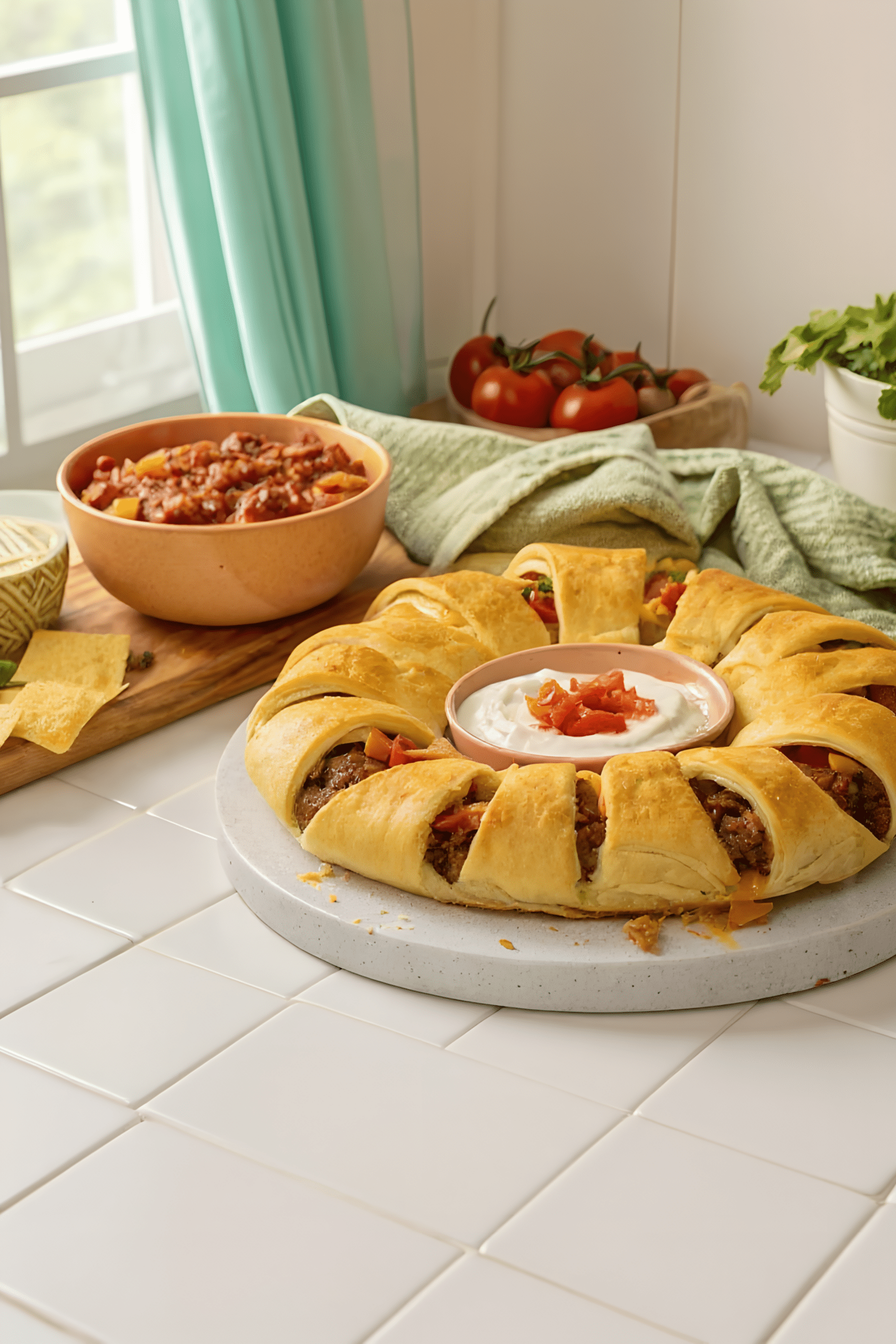 Close view of finished taco crescent ring