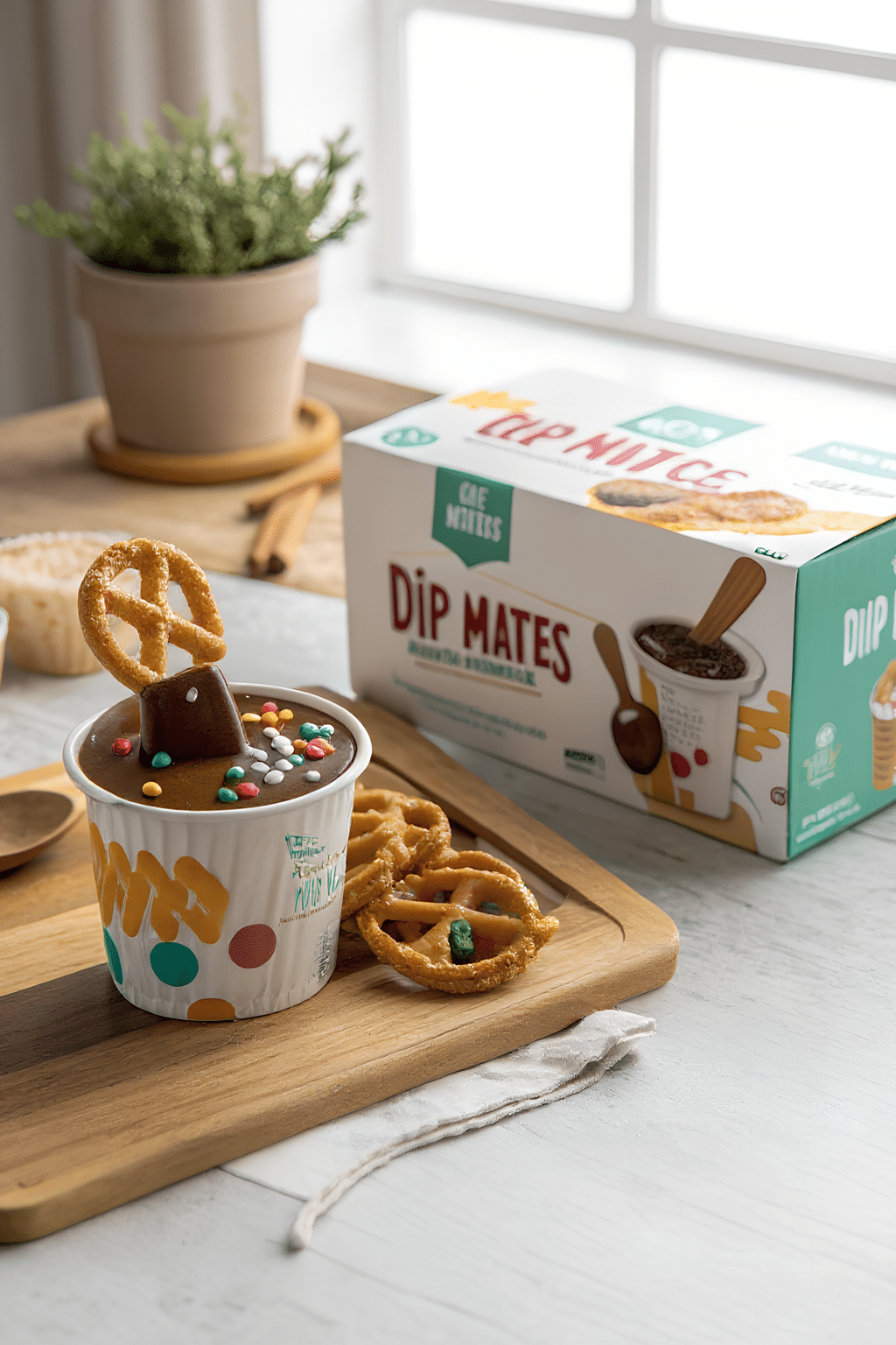 Pretzels dipped in chocolate caramel and sprinkles