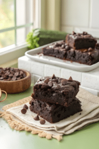 Finished chocolate zucchini brownies in the reserved kitchen scene