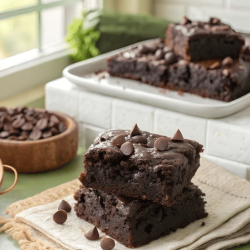 Finished chocolate zucchini brownies in the reserved kitchen scene