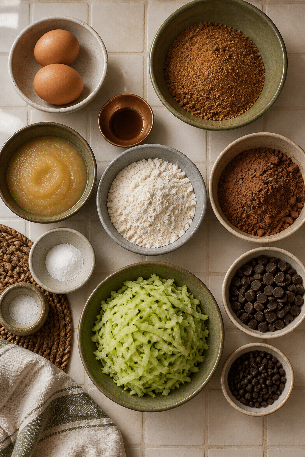 Ingredients measured for chocolate zucchini brownies