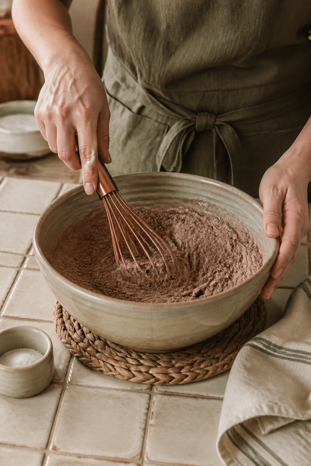 Preparing chocolate zucchini brownies in the reserved kitchen scene