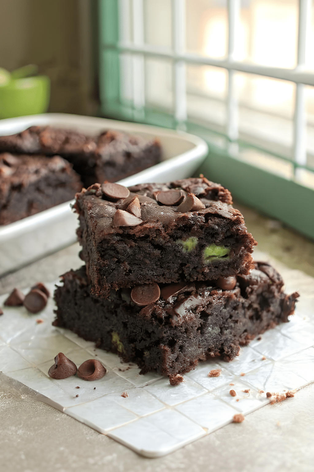 Close view of the finished chocolate zucchini brownies