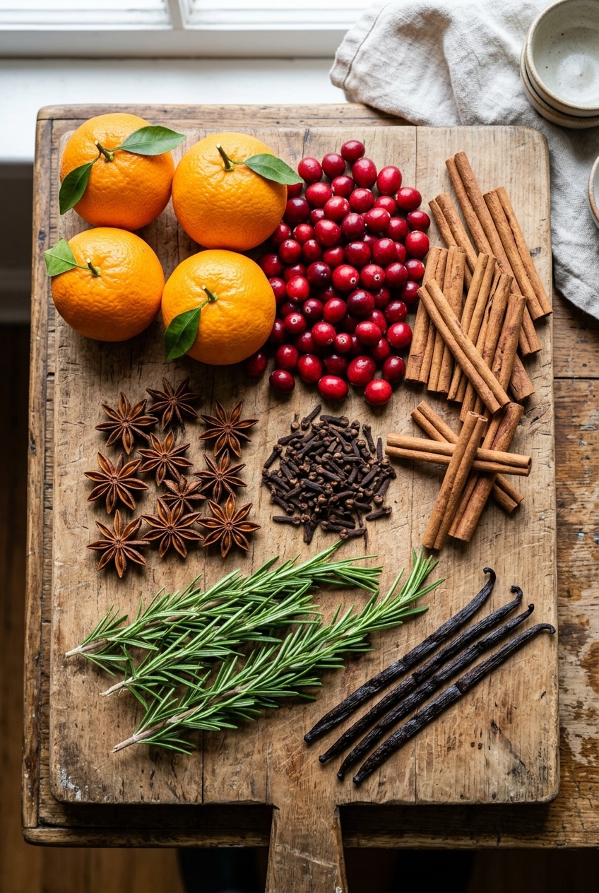 Measured ingredients for cinnamon orange simmer pot