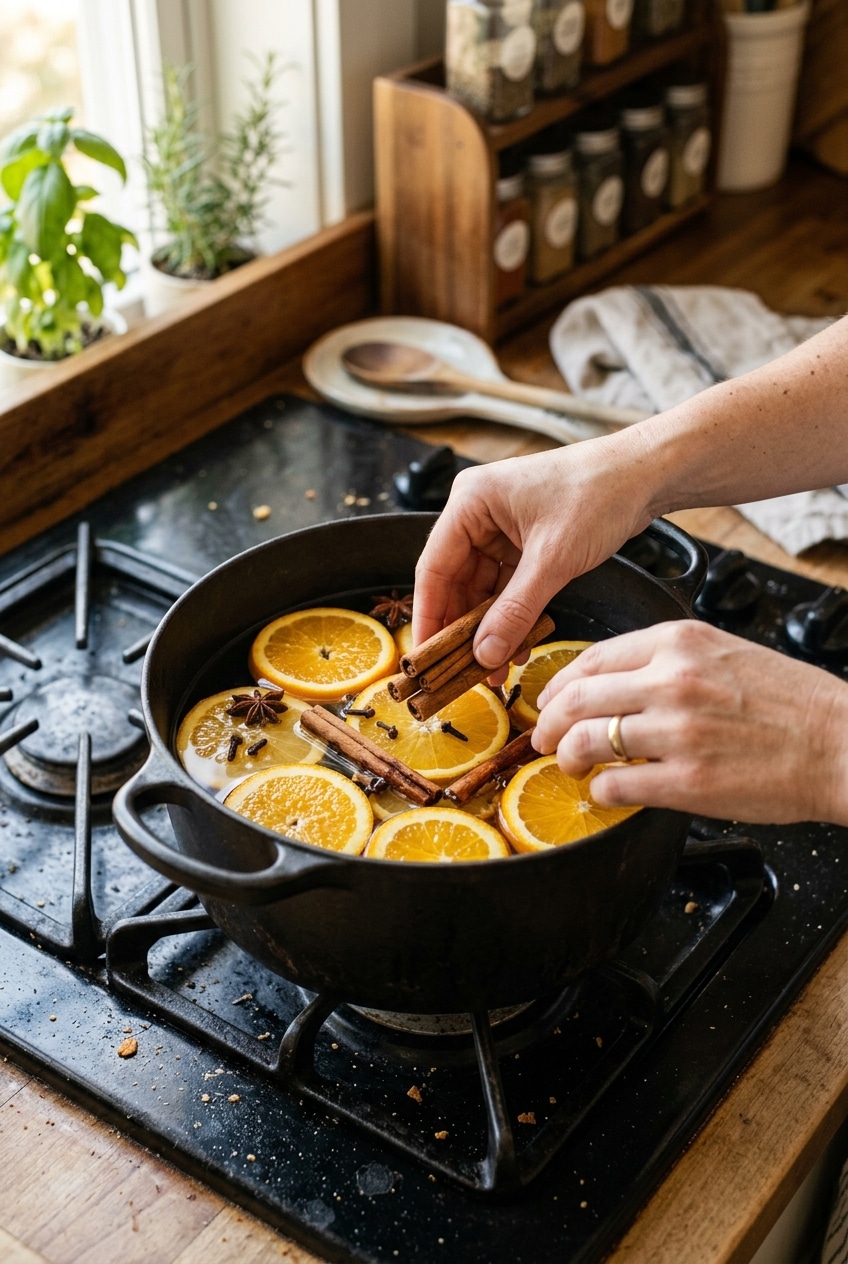 Preparation step for cinnamon orange simmer pot