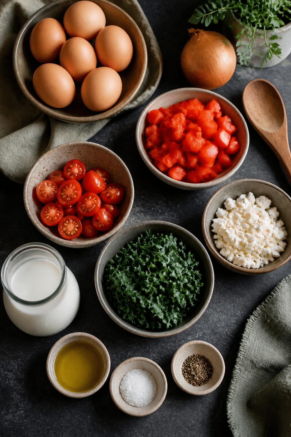 Ingredients measured for easy veggie egg bake