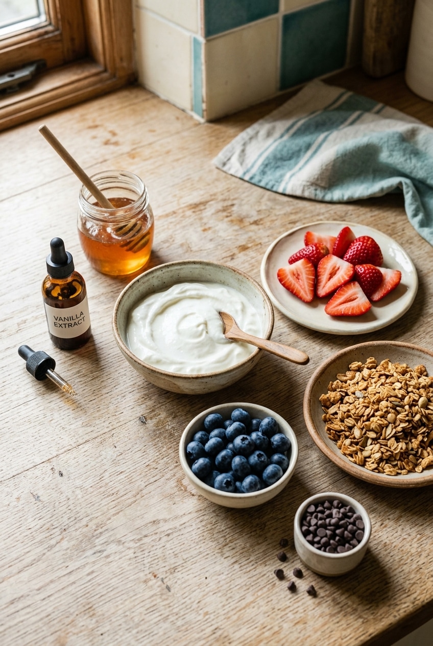 Ingredients measured for frozen yogurt bark