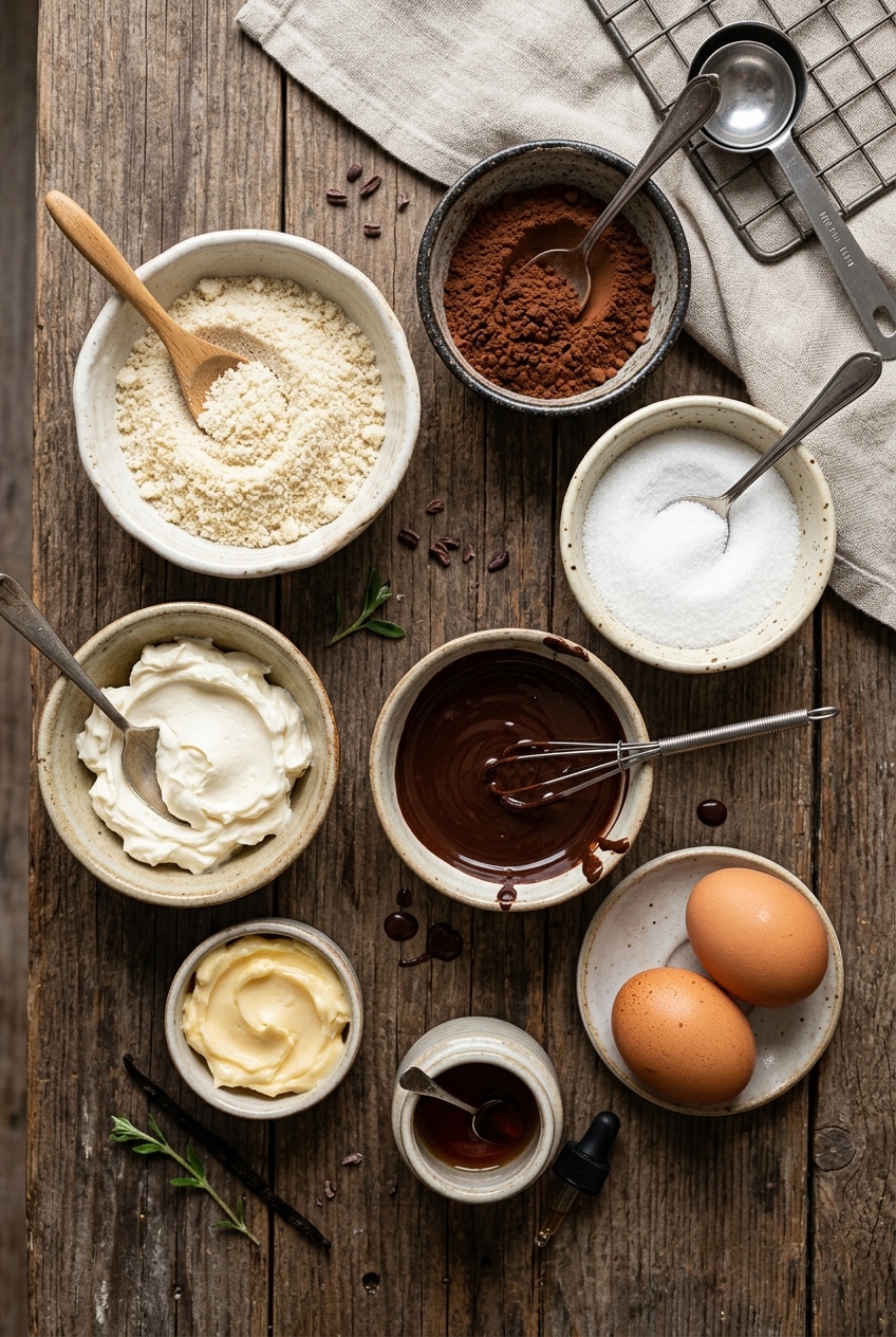 Measured ingredients for sugar free cheesecake brownies