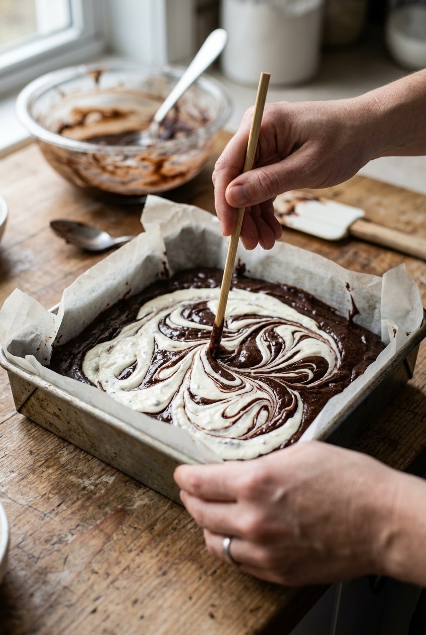 Preparation step for sugar free cheesecake brownies