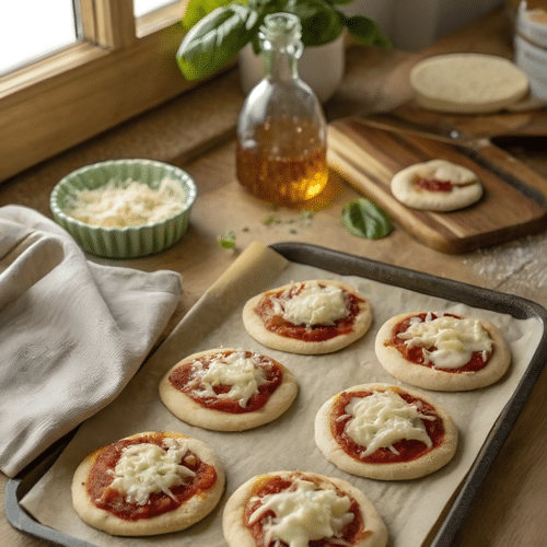 Mini pizzas with homemade dough baked until golden