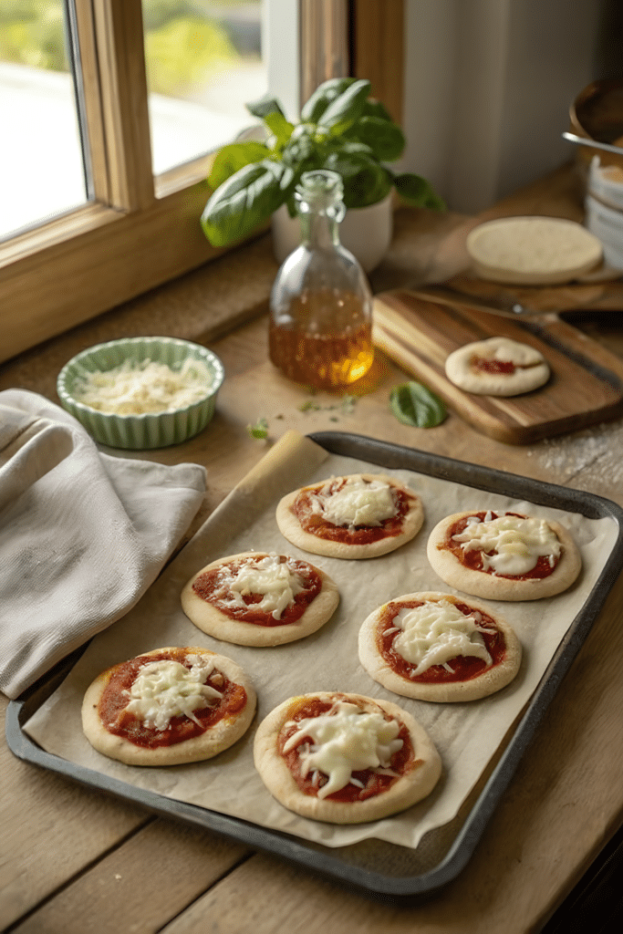 Mini pizzas with homemade dough baked until golden