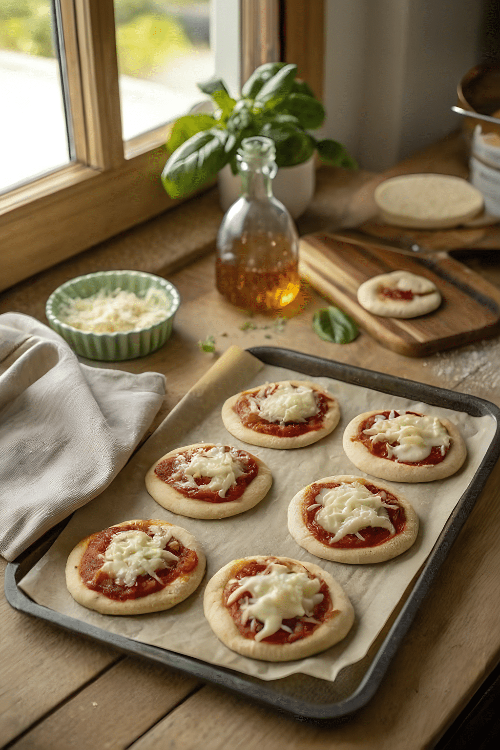 Mini pizzas with homemade dough baked until golden