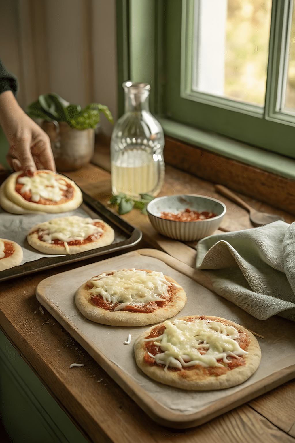 Eight golden mini pizzas ready to share