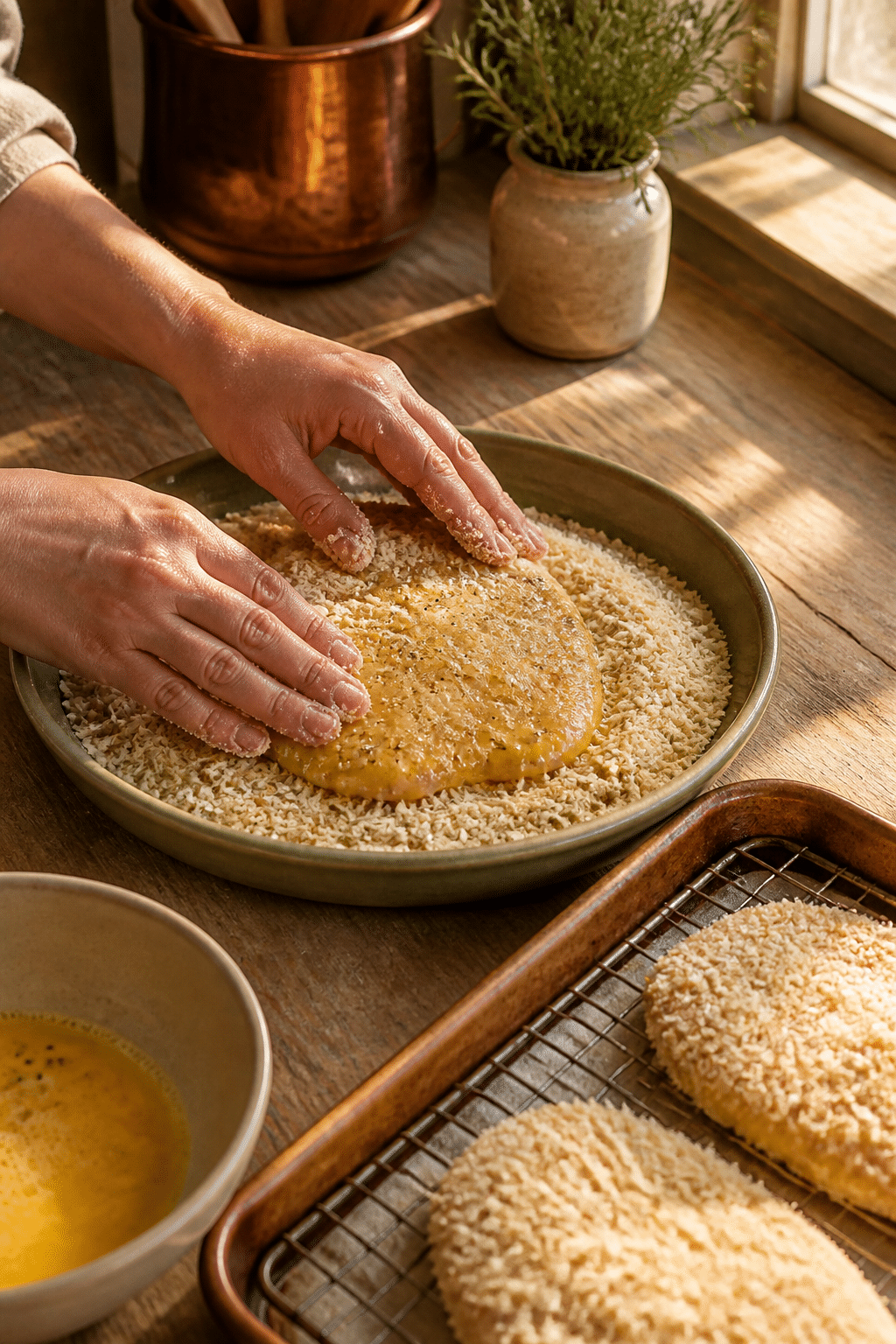 Preparing oven baked chicken Parmesan step by step