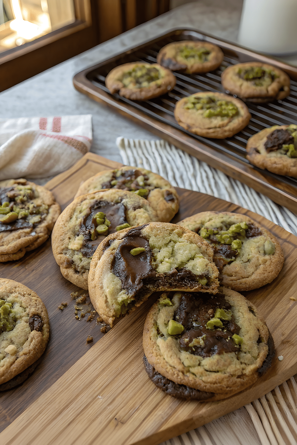 Pistachio cream chocolate chip cookies
