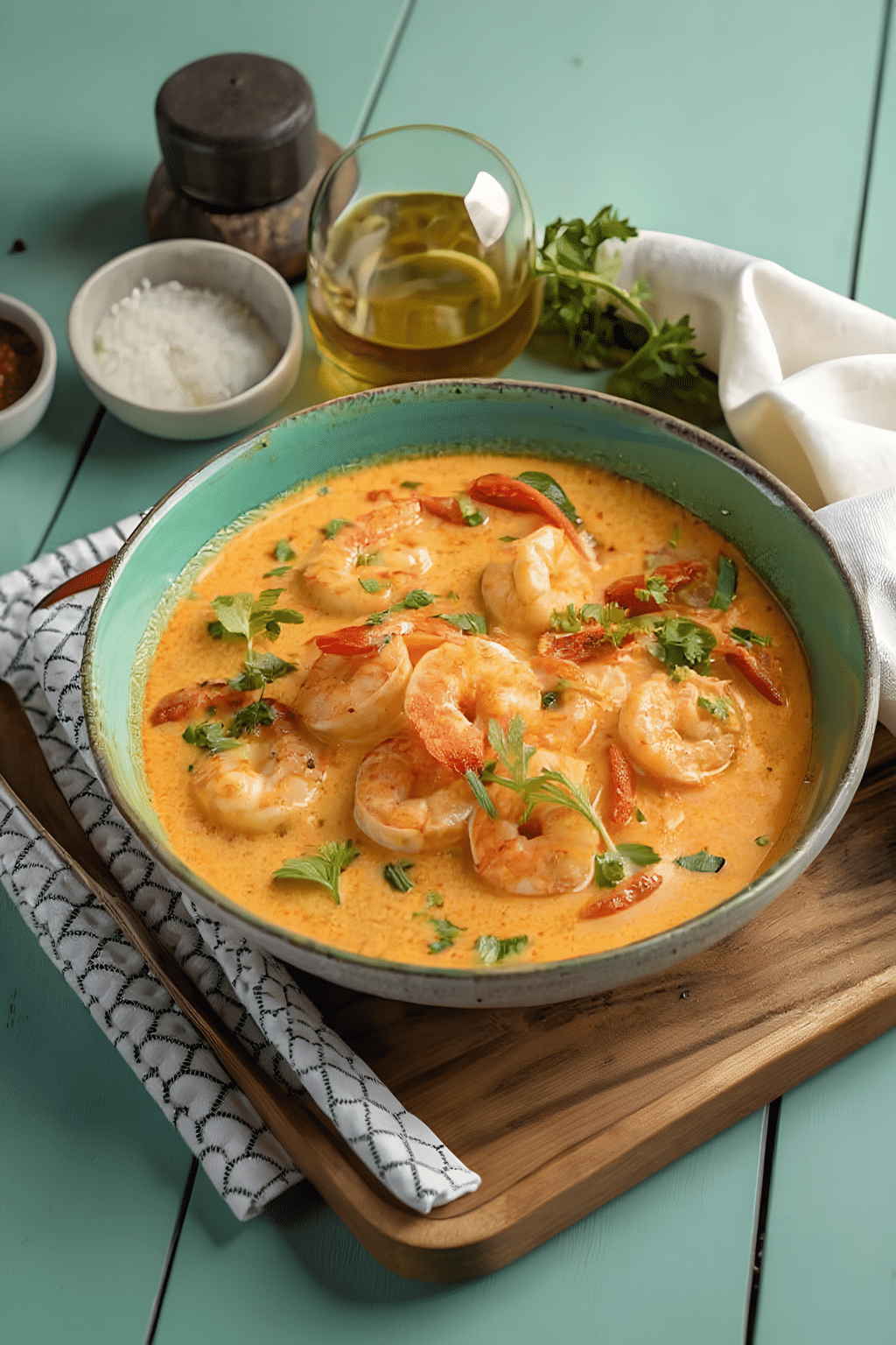 Jumbo shrimp coated in creamy coconut sauce