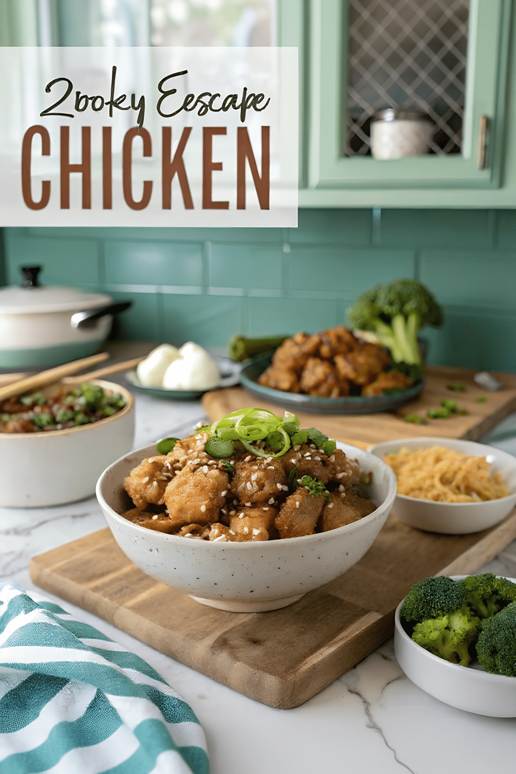 Close bowl of glossy honey sesame chicken