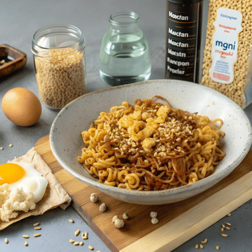 Sweet and spicy ramen noodles with egg