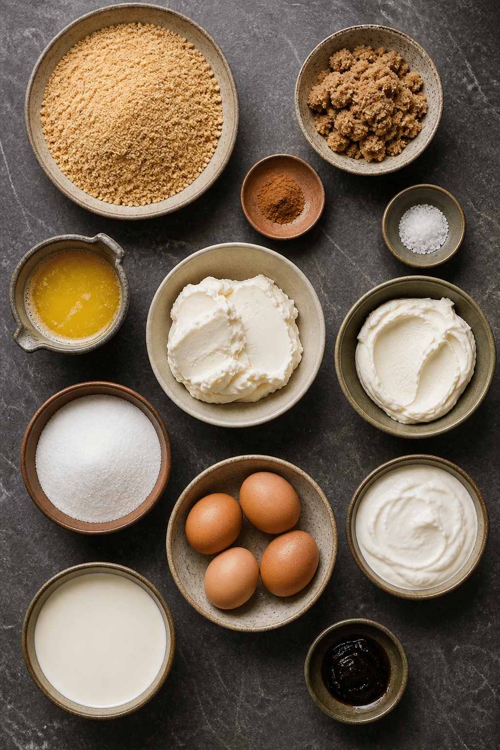 Ingredients measured for vanilla bean cheesecake