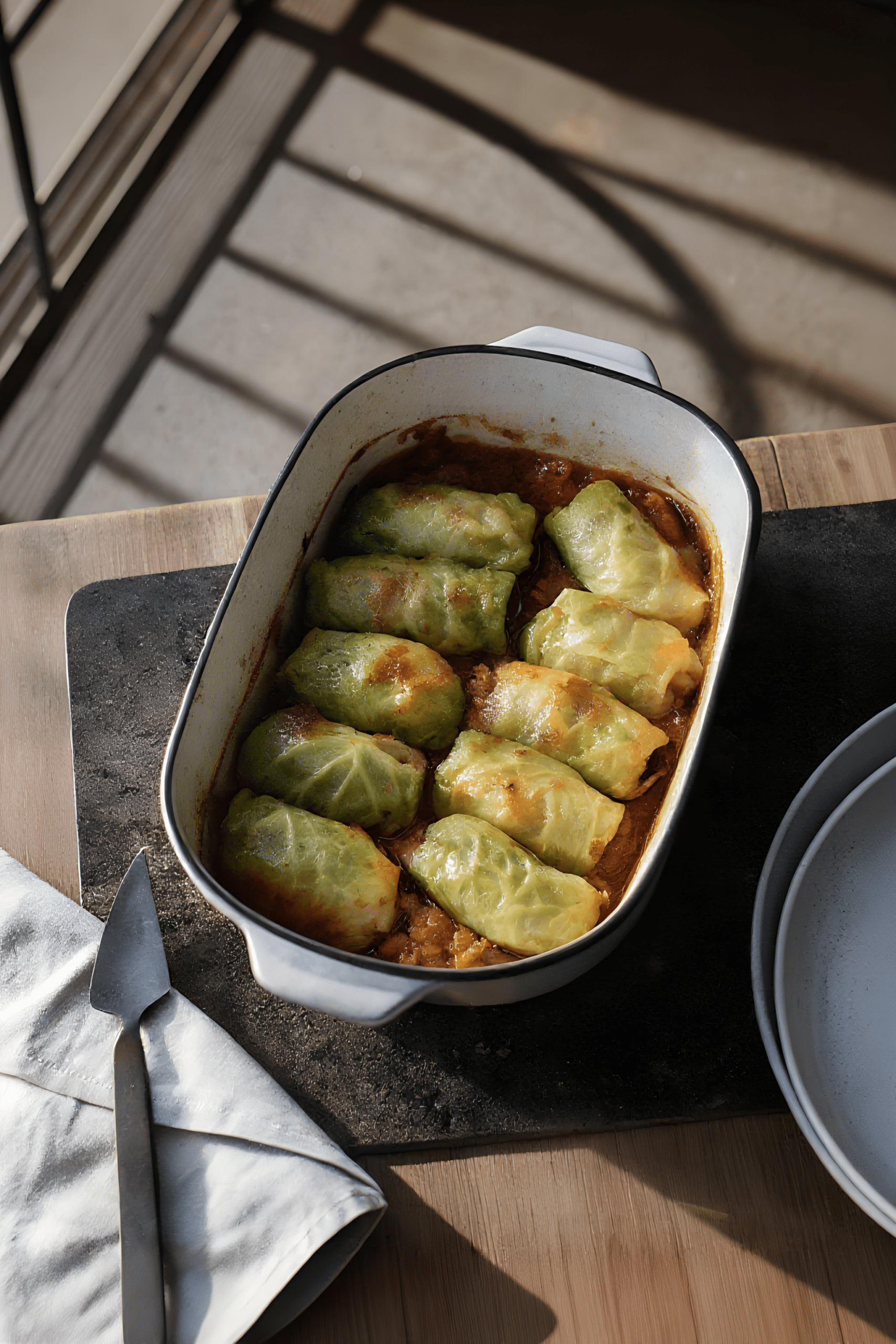 vegan mushroom cabbage rolls finished dish