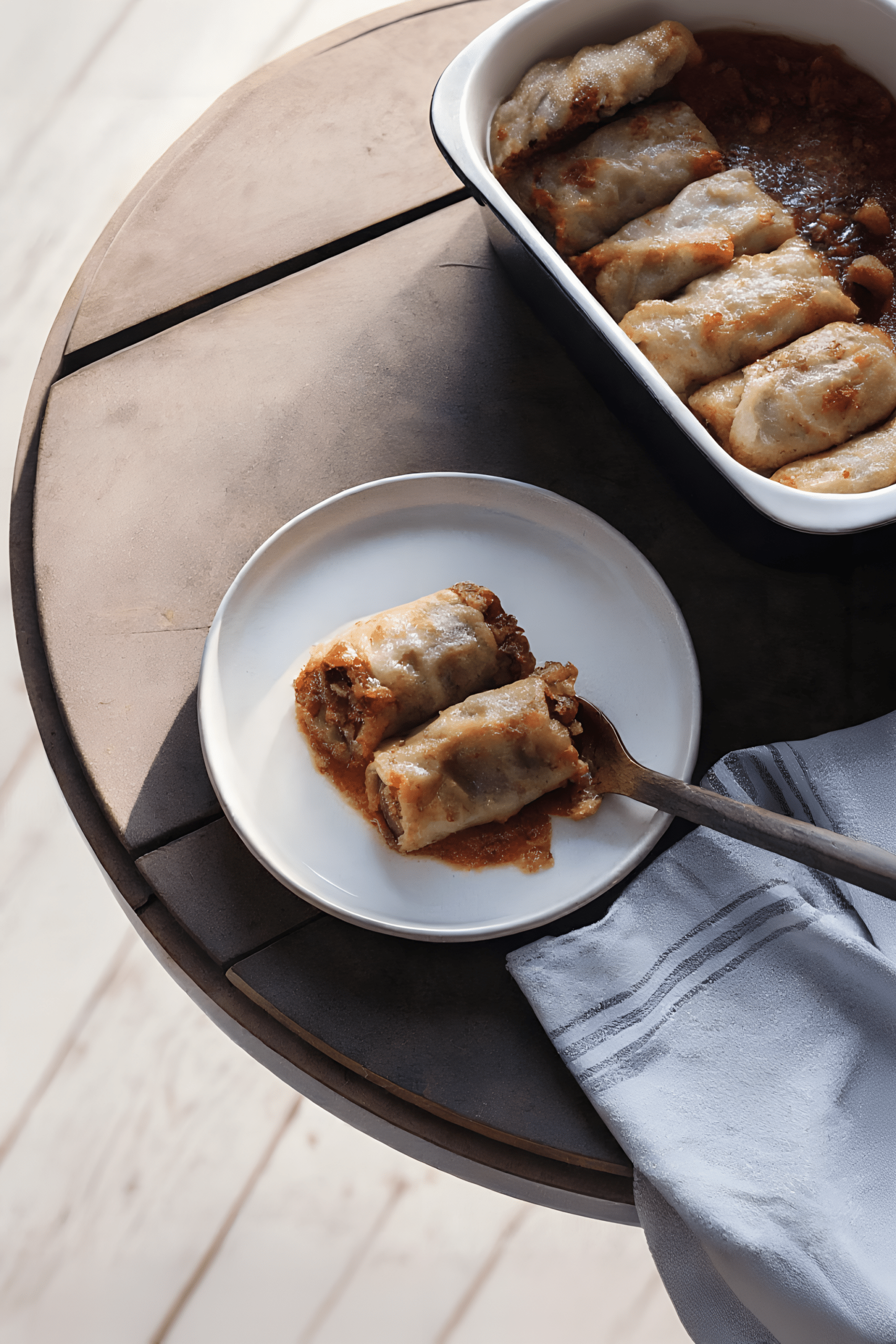 finished vegan mushroom cabbage rolls ready to serve