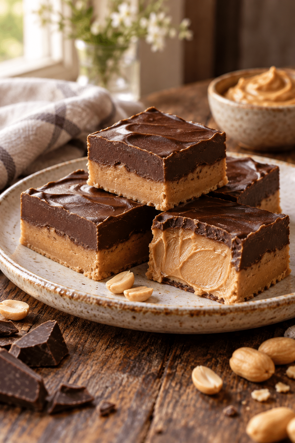 finished 2 ingredient fudge squares on a serving plate