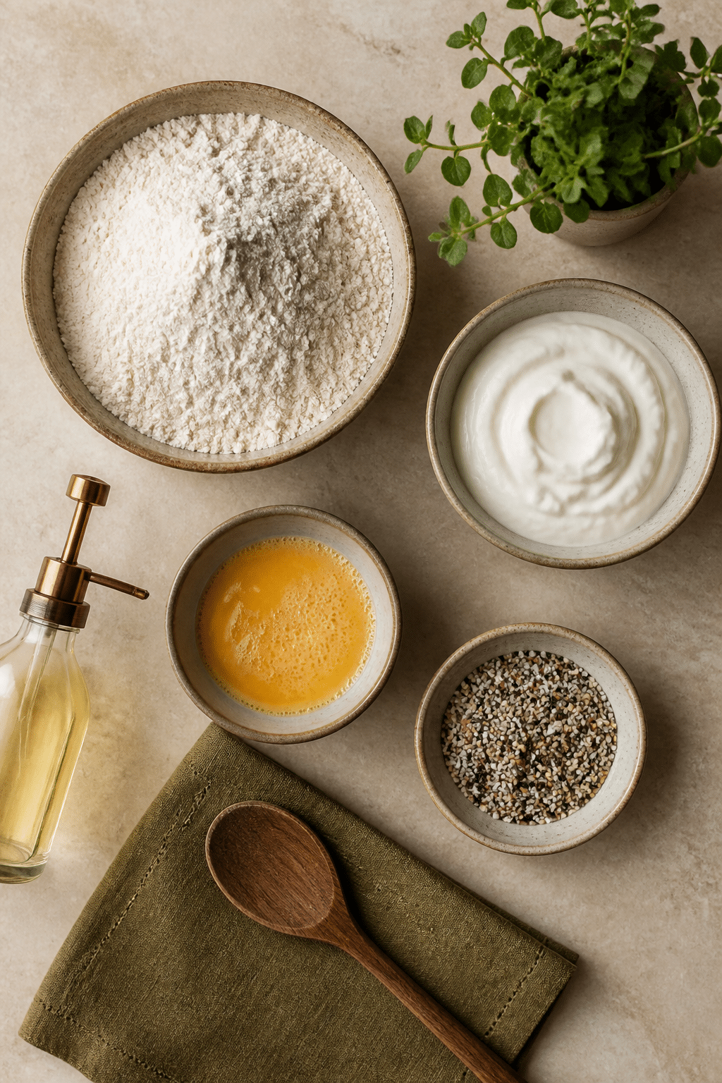 Ingredients measured for 2 ingredient Greek yogurt bagels