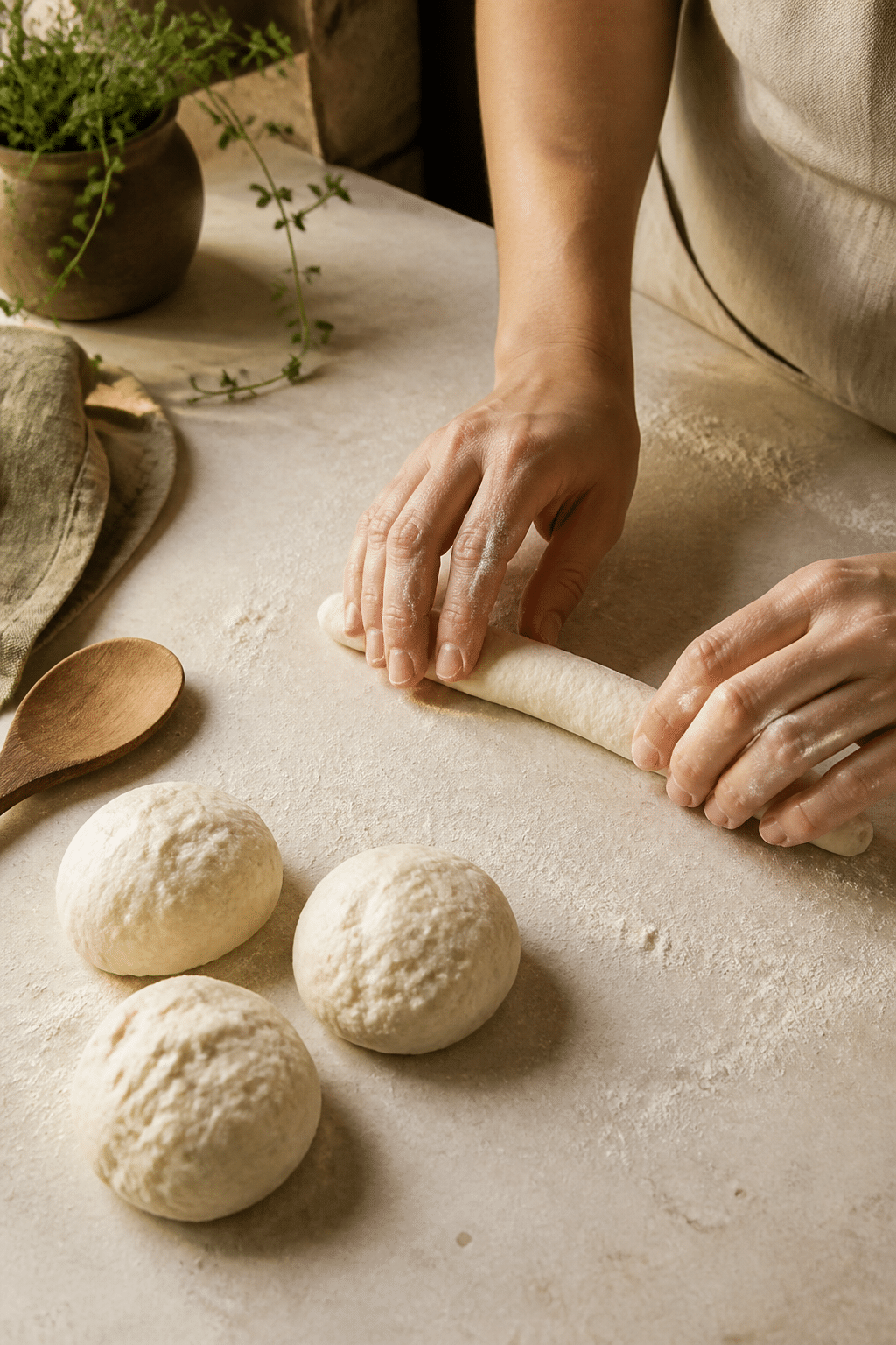 Preparing 2 ingredient Greek yogurt bagels in the reserved kitchen scene