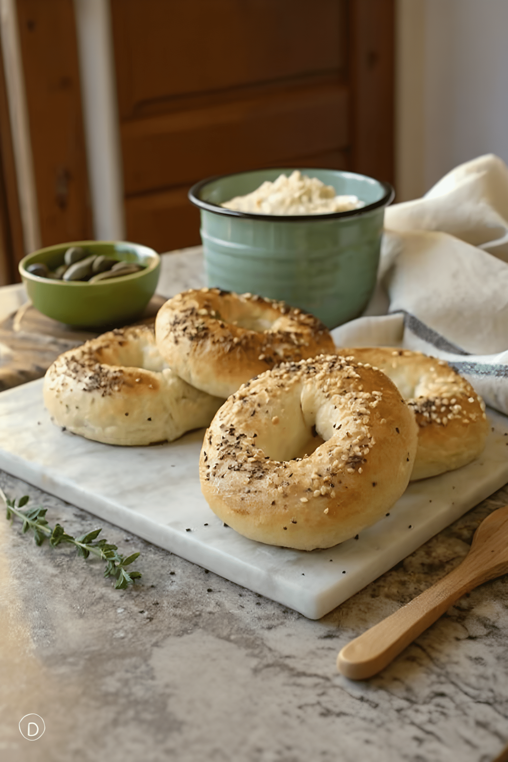 Close view of the finished 2 ingredient Greek yogurt bagels