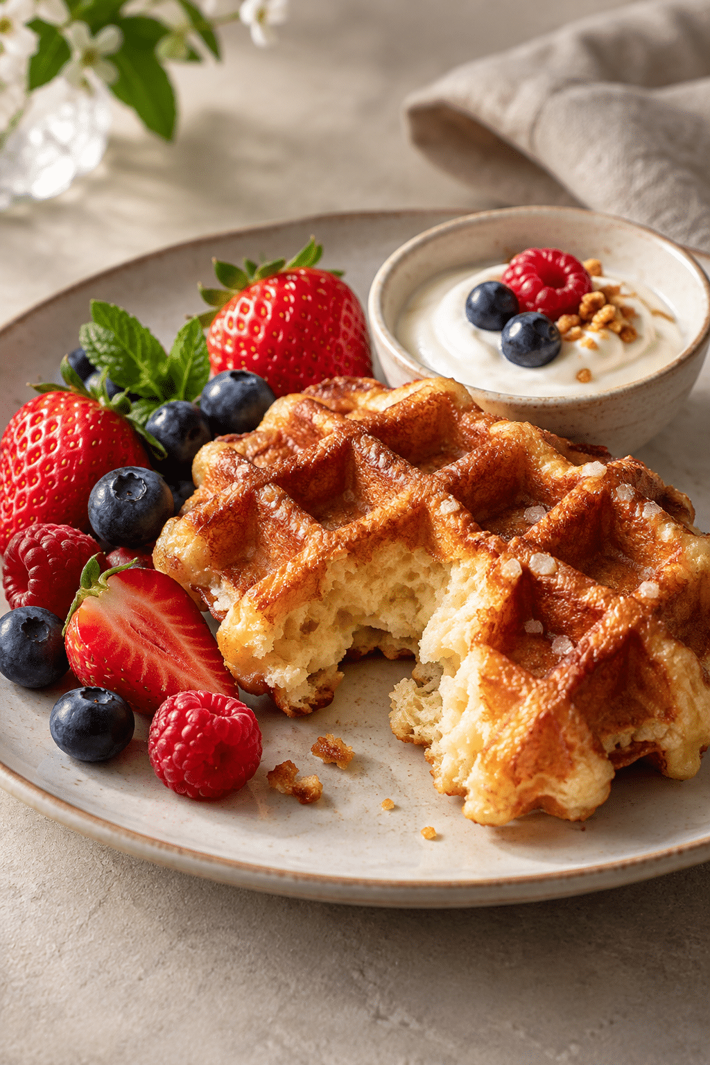Golden 4 ingredient dutch cream waffles ready to serve
