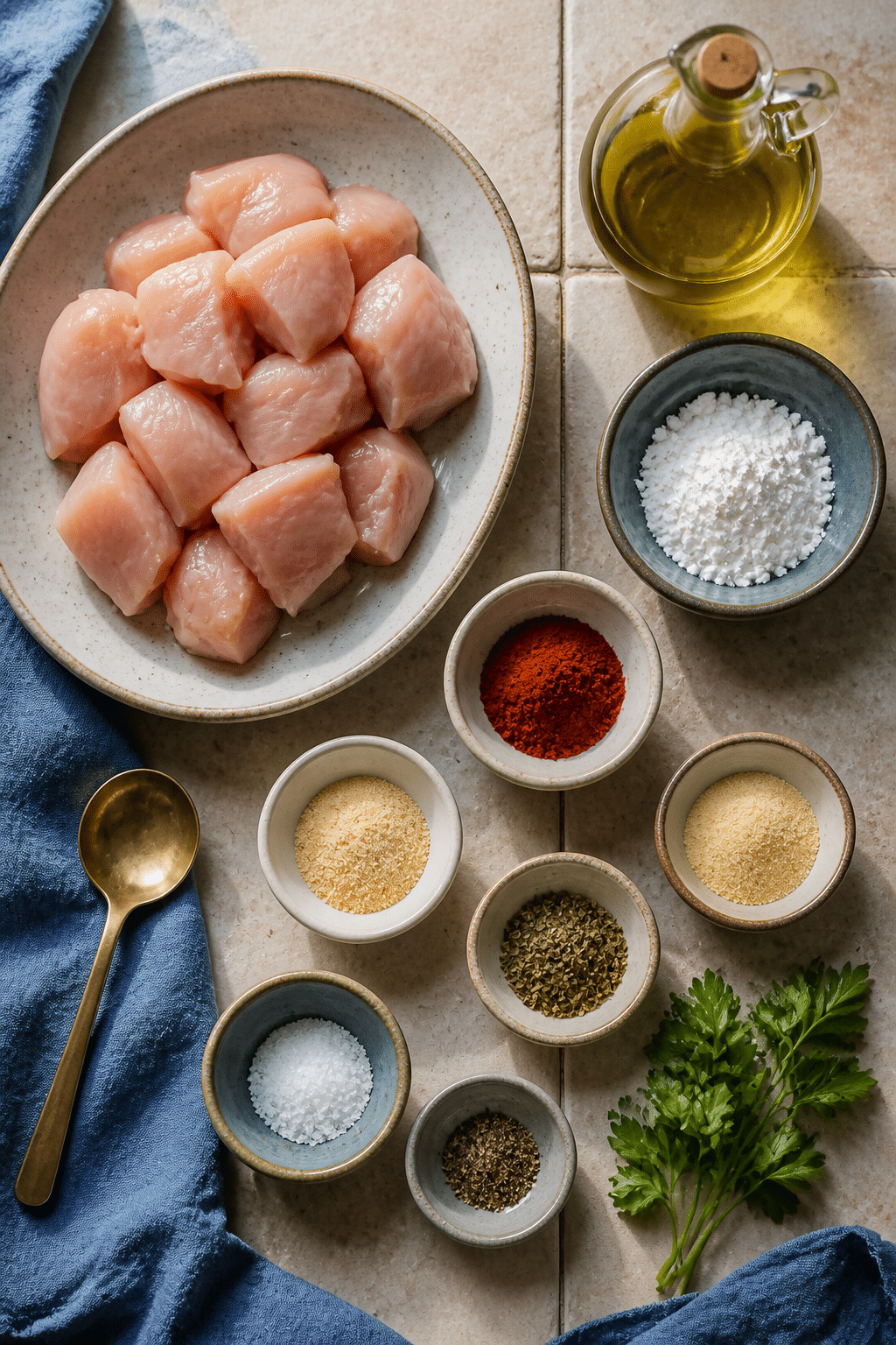 Ingredients measured for air fryer chicken bites