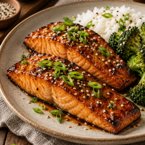air fryer teriyaki salmon finished dish