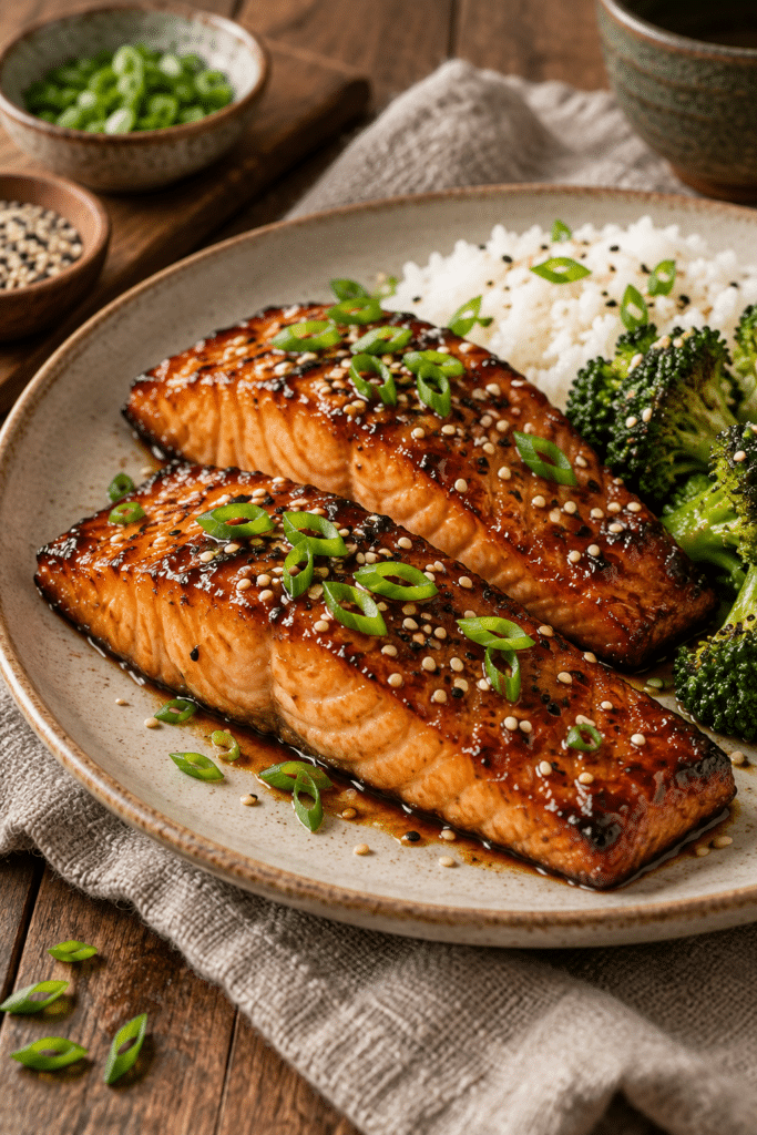 air fryer teriyaki salmon finished dish