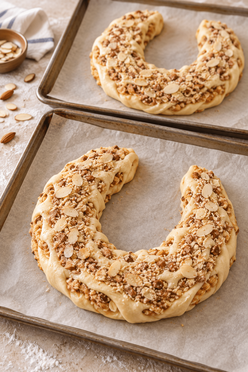 almond kringle pastry shaped into horseshoes before baking