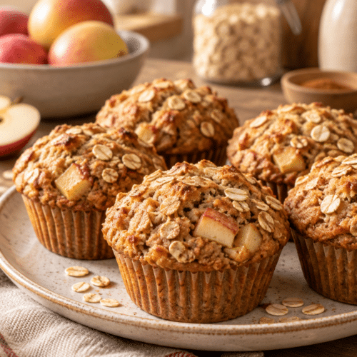 apple oatmeal muffins on a cooling rack