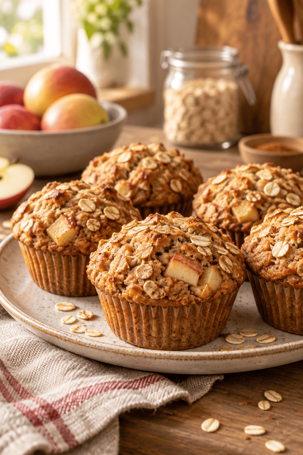 apple oatmeal muffins on a cooling rack