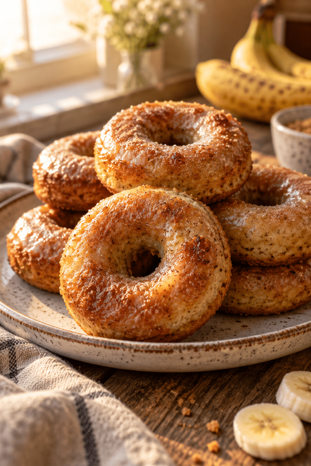 banana bread donuts on a plate