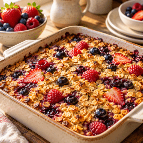 berry baked oatmeal with mixed berries